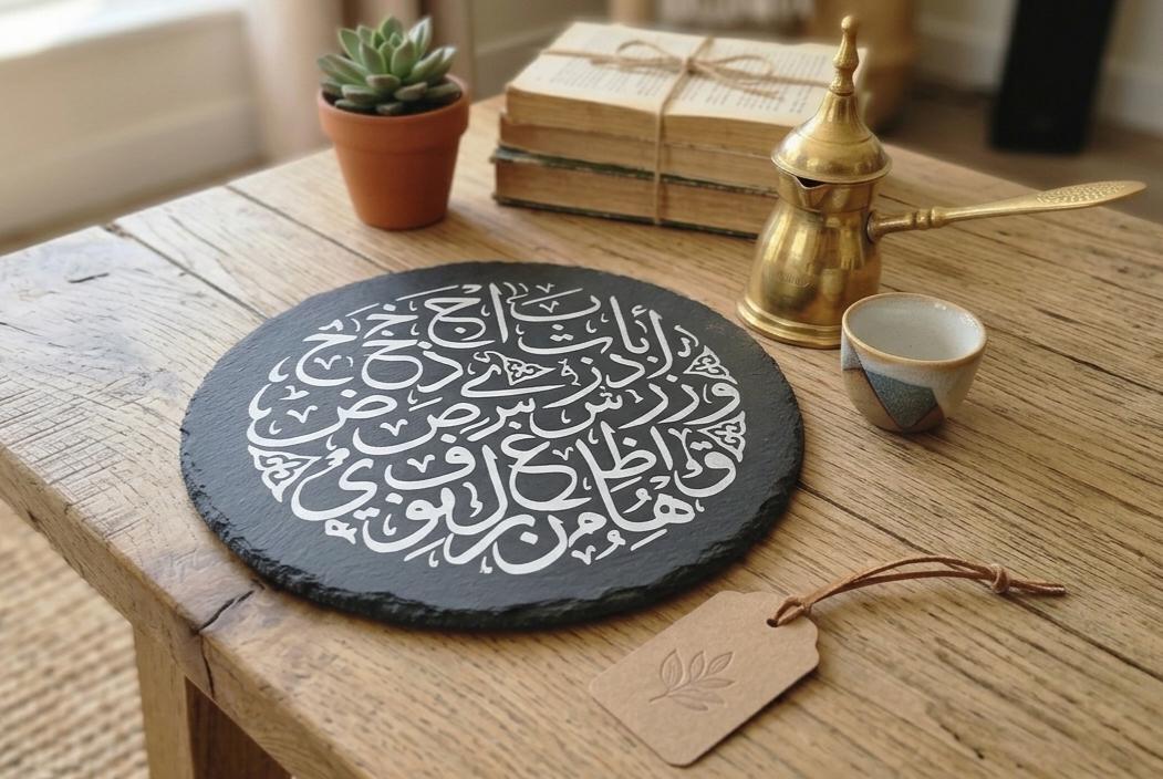 Handmade Silver Arabic Calligraphy Slate Plaque | Natural Stone Art (Housewarming Gift)