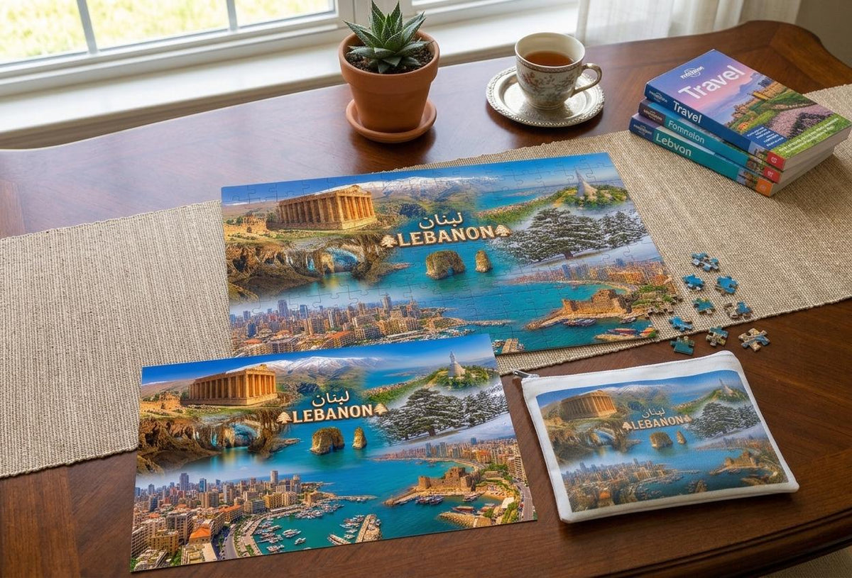 Lebanon Landmarks Puzzle Gift Set | 120-Piece Jigsaw, Custom Pouch, Reference Print