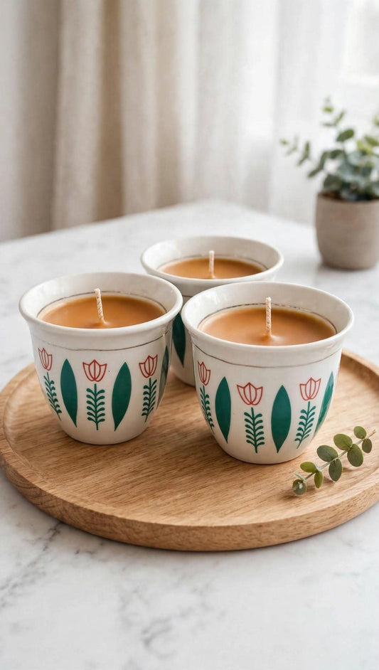Cardamom, Rose Oud, or Vanilla Scented Arabic Coffee Candle | Organic Soy & Color-Changing Wax | Traditional Finjan Candle Cup